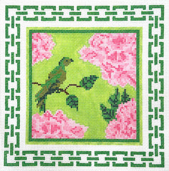 Susan Battle Needlepoint P-47 Green Bird with Peonies